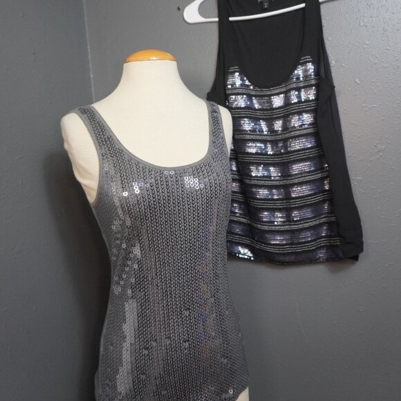 Express Tops - Express Womens Grey Black Bundle (2) Sequin Sexy Basic Tank Tops Size Small